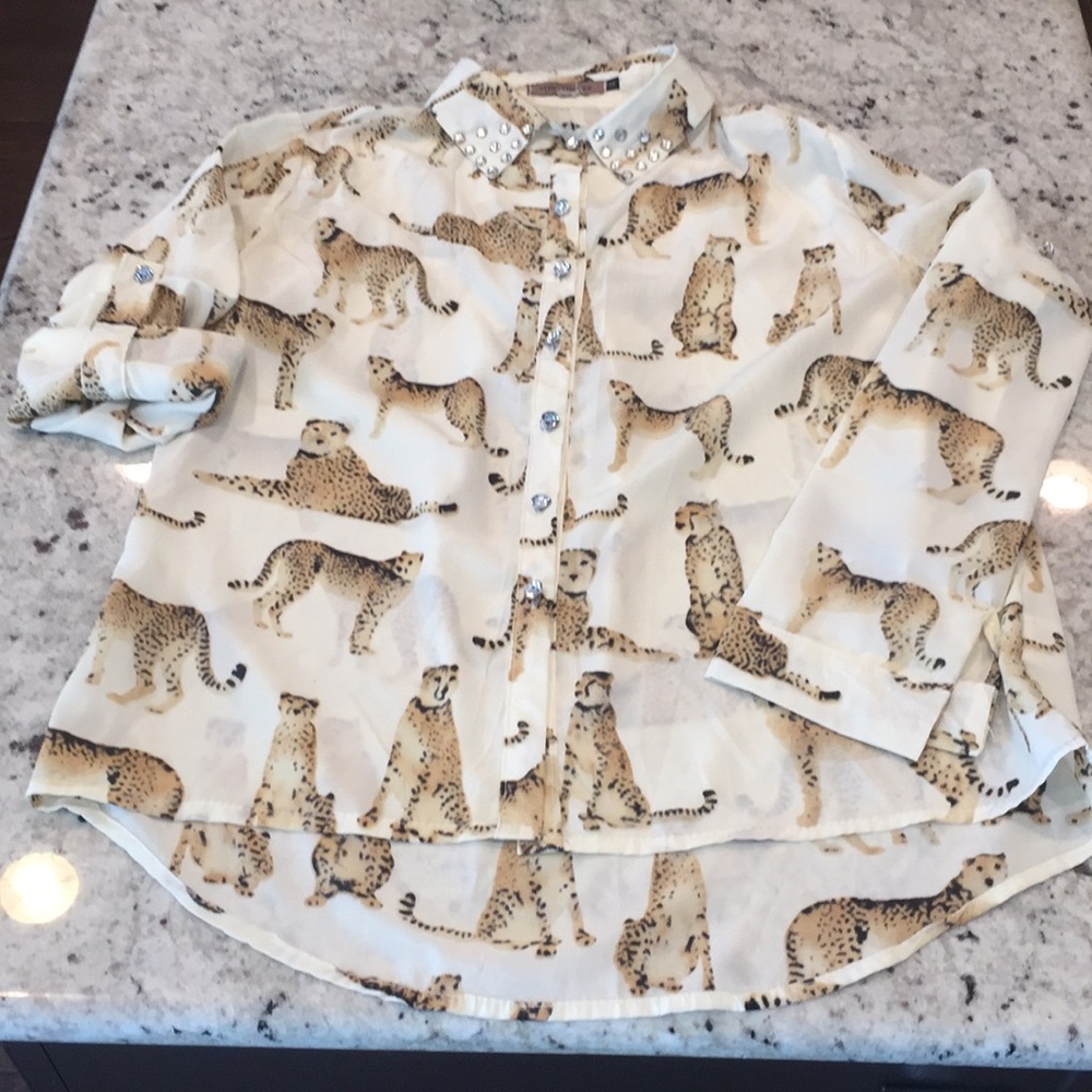 Cheetah blouse with beautiful bling buttons